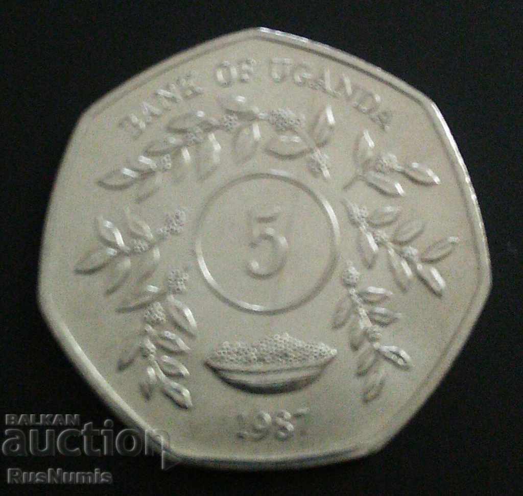 Uganda. 5 shillings 1987 UNC.