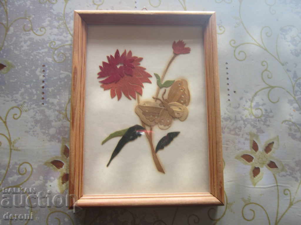 Auction  Old German painting of Flowers and Butterfly