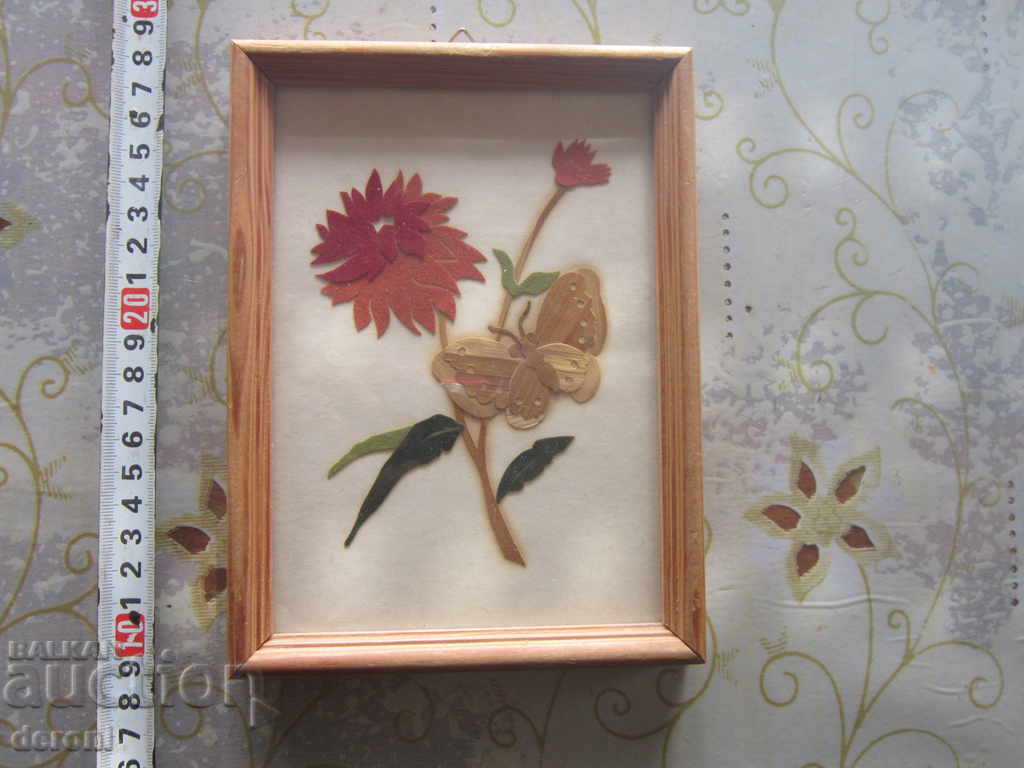 Стара немска картина Цветя и Пеперуда