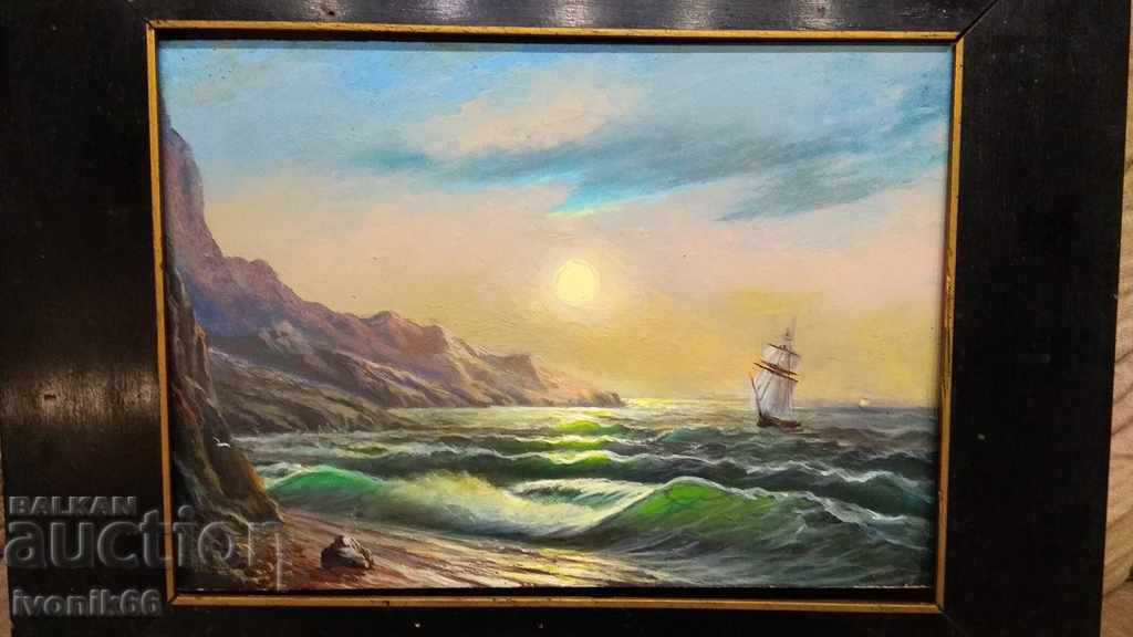 Signed painting seascape sea OIL ORIGINAL