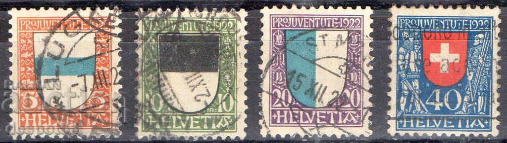 1922. Ελβετία. PRO JUVENTUTE - Οικόσημα.