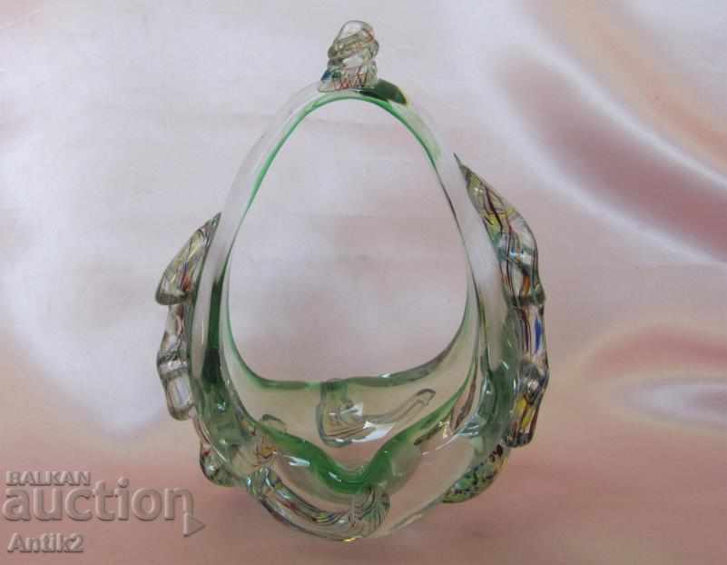 Old Morano Crystal Glass Basket, Bonbonniere with price 65.00 BGN | € 33.23 Old Morano Crystal Glass Basket, Bonbonniere with price 65.00 BGN | € 33.23