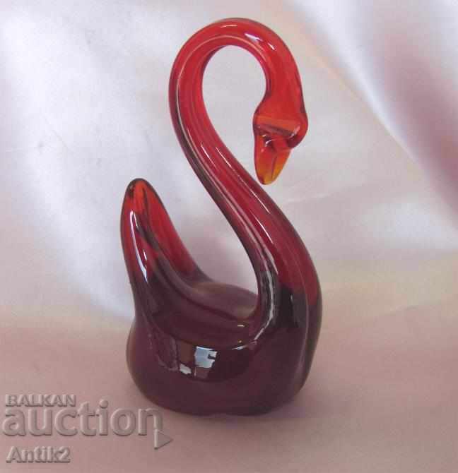 Old Morano Crystal Glass Figure-Swan