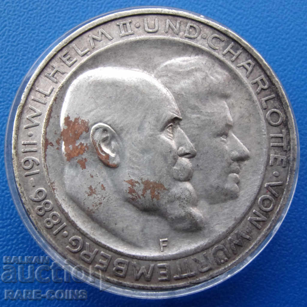 Germany-Württemberg 3 Marks 1911 Rare Original