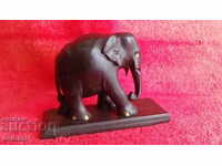 Figura Veche Sculptură Elefant Piedestal Abanos Mahon