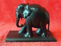 Figura Veche Sculptură Elefant Piedestal Abanos Mahon