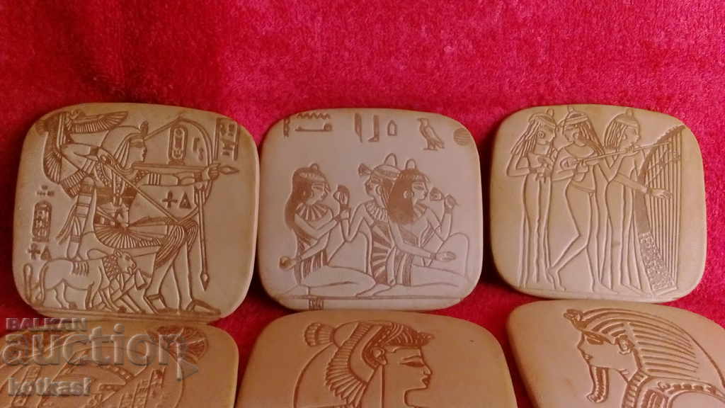 Auction Old souvenir 6 pieces of leather paintings of Egypt Nefertiti Auction Old souvenir 6 pieces of leather paintings of Egypt Nefertiti