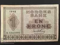 Norvegia 1 krone 1948 Pick 15b Ref 5986