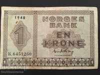 Norway 1 krone 1948 Pick 15b Ref 120