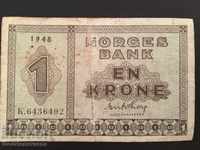 Norvegia 1 krone 1948 Pick 15b Ref 6492