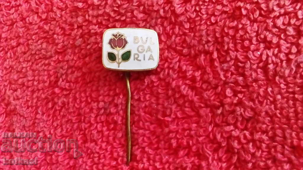 Old social badge bronze pin white enamel Bulgarian rose excellent