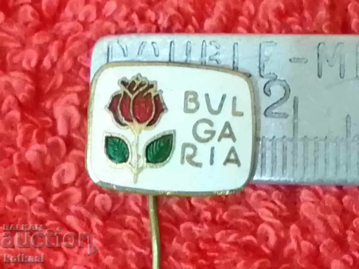 Old social badge bronze pin white enamel Bulgarian rose excellent Old social badge bronze pin white enamel Bulgarian rose excellent
