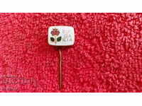 Old social badge bronze pin white enamel Bulgarian rose excellent