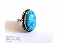 Ring with natural larimar in silver plated