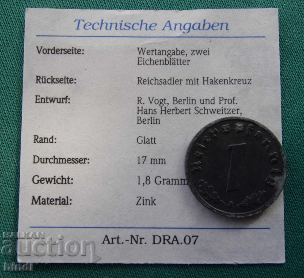 Γερμανία III Ράιχ 1 Pfennig 1942 Ένα σπάνιο νόμισμα