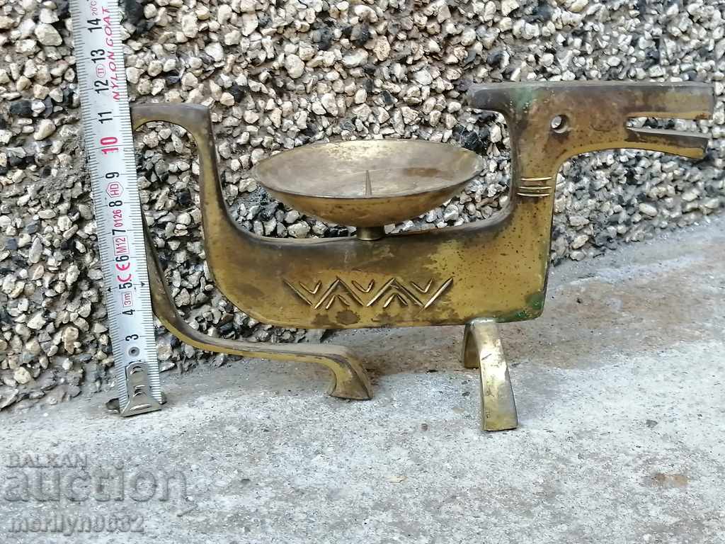 Old brass candlestick with figure - 5