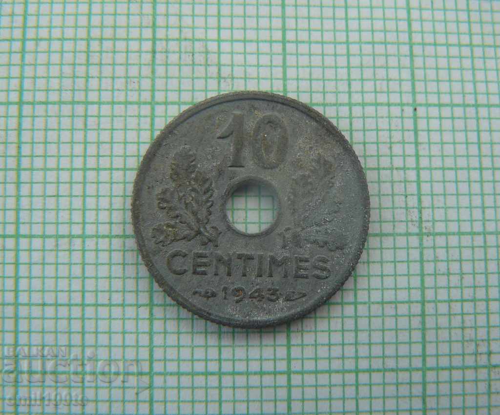 10 сантима 1943 Франция цинк