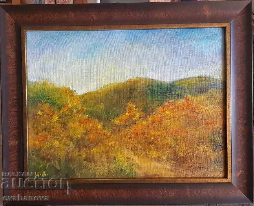 Painting Tsvetan Dobrev Autumn Vitosha oil paints with frame