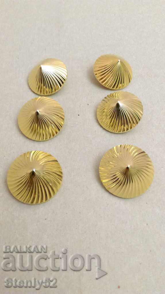 Buttons plastic with gold glitter, cone
