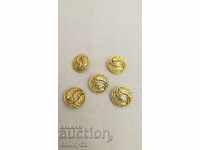 5 plastic buttons with gold glitter