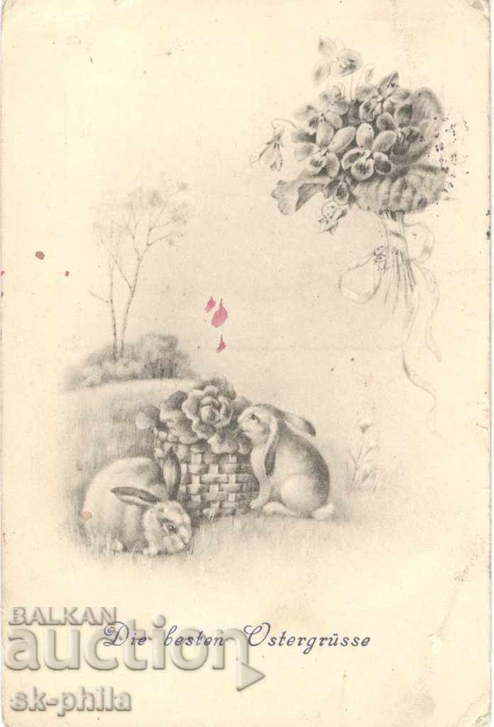 Postcard - greeting card - bunnies, bouquet