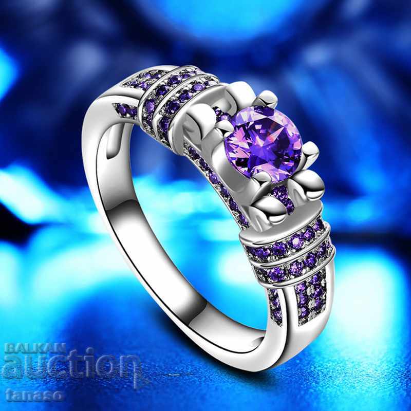 Δαχτυλίδι με μοβ ζιργκόν, επιχρυσωμένο - 5 Δαχτυλίδι με μοβ ζιργκόν, επιχρυσωμένο - 5