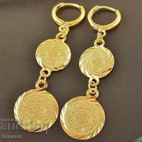 Licitație Cercei de damă, placați cu aur de 14K, model bănuți