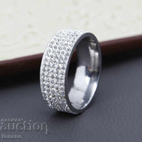 Ring, stainless steel ring with crystals