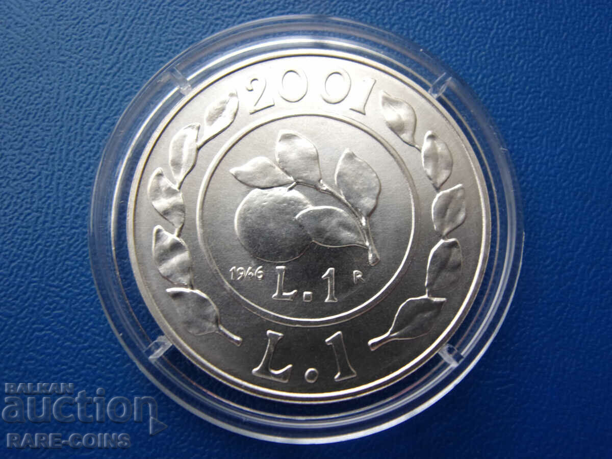 Italy 1 Lira 2001 UNC Rare Original