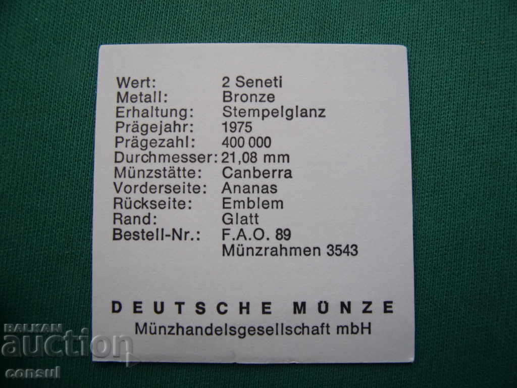 Licitație Tonga 2 Senity 1975 F.A.O. Monedă rară