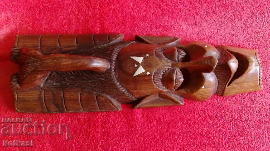 Old Large Wood Carving Mask with Elephant Trunk Inlay - 5 Old Large Wood Carving Mask with Elephant Trunk Inlay - 5