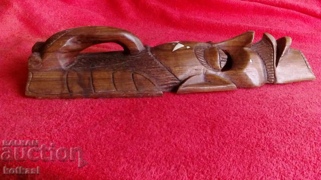 Old Large Wood Carving Mask with Elephant Trunk Inlay - 6 Old Large Wood Carving Mask with Elephant Trunk Inlay - 6