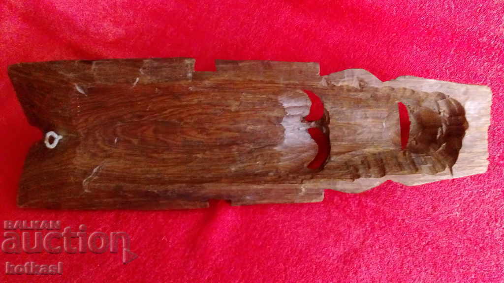 Old Large Wood Carving Mask with Elephant Trunk Inlay - 7 Old Large Wood Carving Mask with Elephant Trunk Inlay - 7