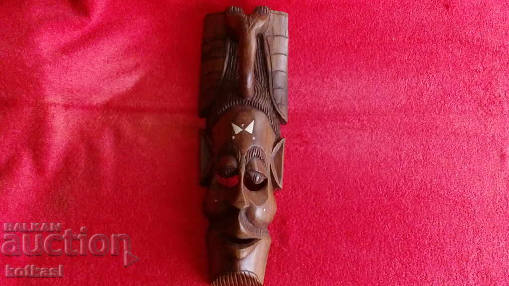 Old large Wood Carving Mask inlays