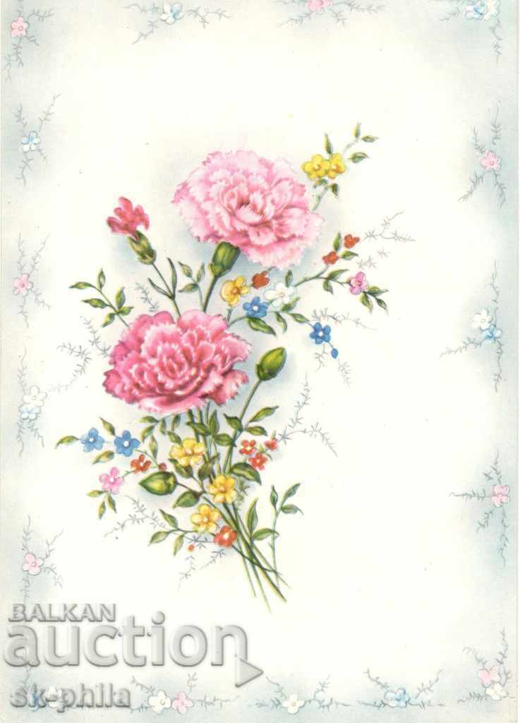 Old postcard - Greeting card - carnation bouquet
