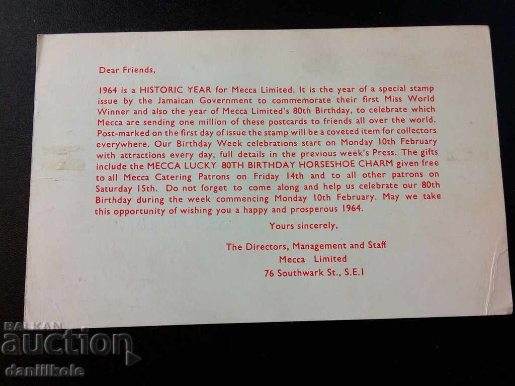 * $ * Y * $ * OLD COST POSTAL 1964 MISS WORLD JAMAICA * $ * Y * $ * - 5 * $ * Y * $ * OLD COST POSTAL 1964 MISS WORLD JAMAICA * $ * Y * $ * - 5