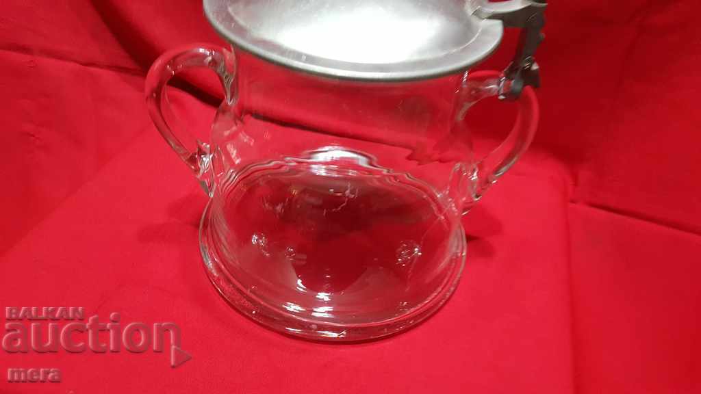 Auction Large glass container with metal lid Auction Large glass container with metal lid