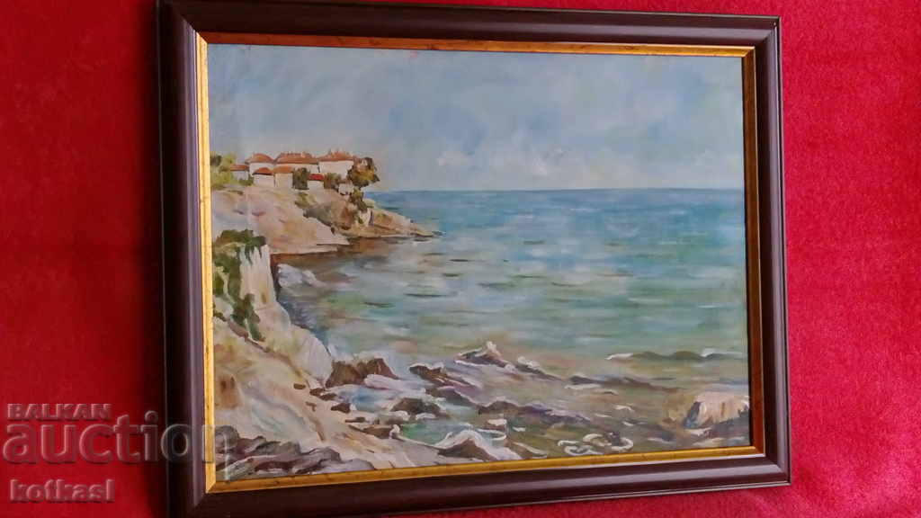Old Bulgarian painting oil canvas frame Sozopol 50-60 years with price 585.50 BGN | € 299.36 Old Bulgarian painting oil canvas frame Sozopol 50-60 years with price 585.50 BGN | € 299.36