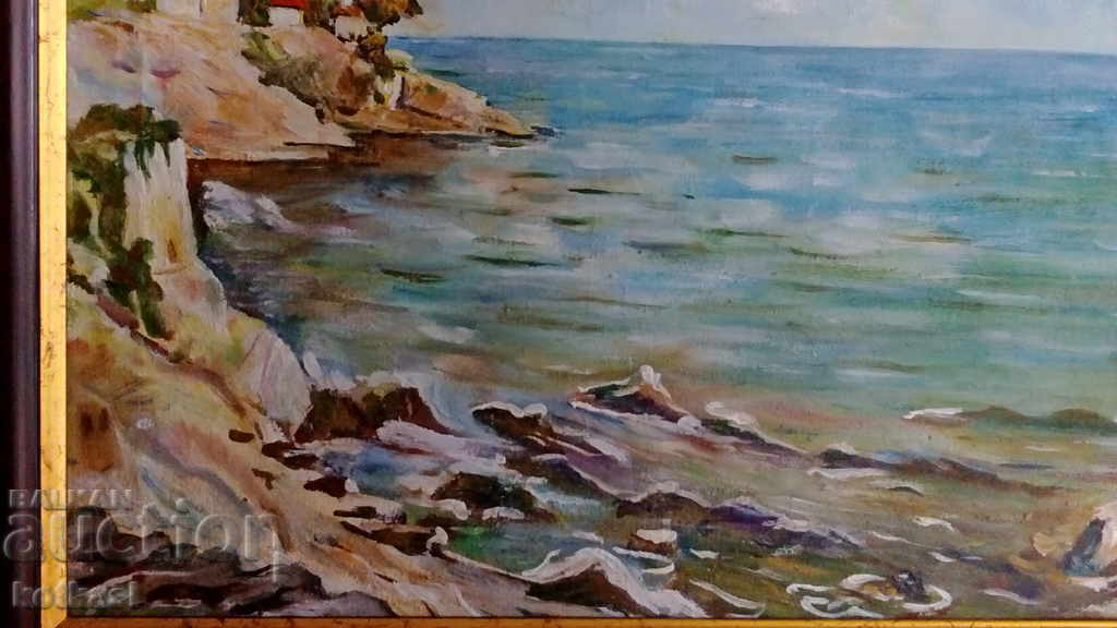 Auction Old Bulgarian painting oil canvas frame Sozopol 50-60 years Auction Old Bulgarian painting oil canvas frame Sozopol 50-60 years