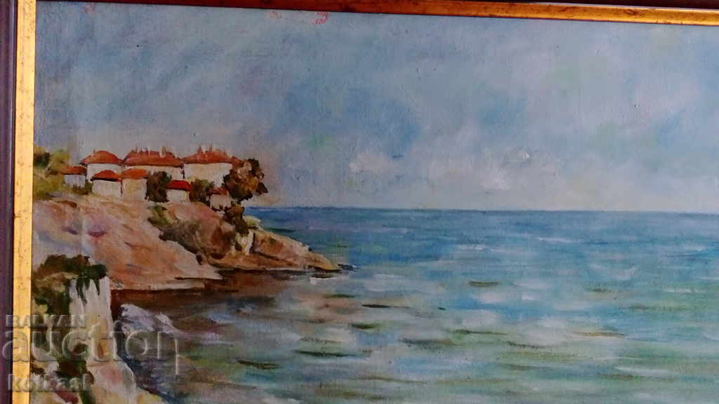 Delivery of Old Bulgarian painting oil canvas frame Sozopol 50-60 years Delivery of Old Bulgarian painting oil canvas frame Sozopol 50-60 years