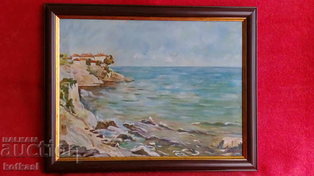 Παλαιά βουλγαρική ζωγραφική σε λάδι καμβά κορνίζα Sozopol 50-60 ετών