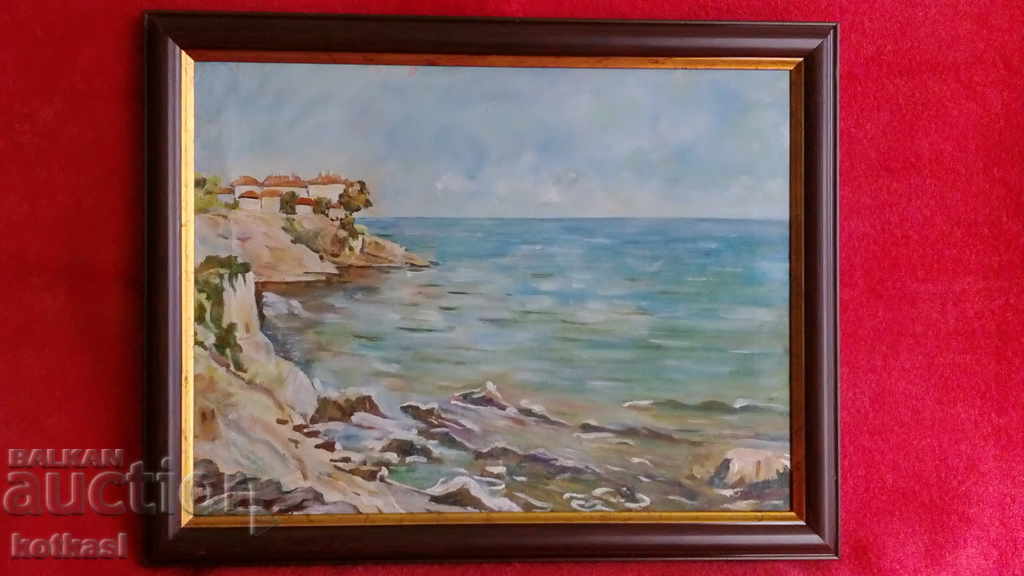 Old Bulgarian painting oil canvas frame Sozopol 50-60 years Old Bulgarian painting oil canvas frame Sozopol 50-60 years