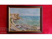 Old Bulgarian painting oil canvas frame Sozopol 50-60 years