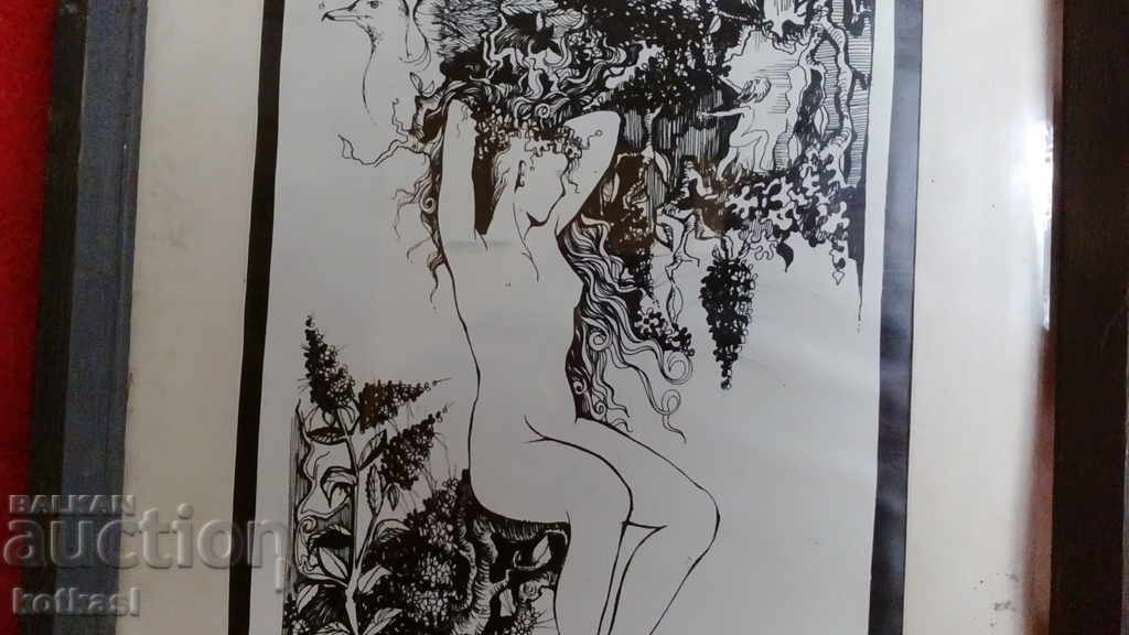 Delivery of Drawing Bulgarian author Naked woman eroticism Frame glass passepartout Delivery of Drawing Bulgarian author Naked woman eroticism Frame glass passepartout
