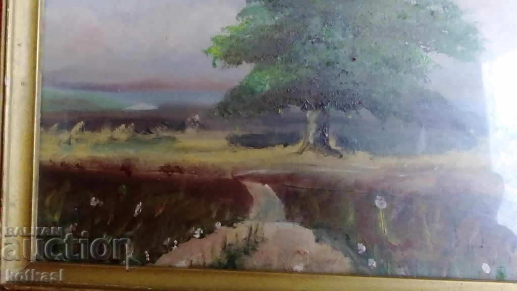 Old painting oil cardboard Landscape Frame glass Encho Yordanov with price 95.50 BGN | € 48.83 Old painting oil cardboard Landscape Frame glass Encho Yordanov with price 95.50 BGN | € 48.83