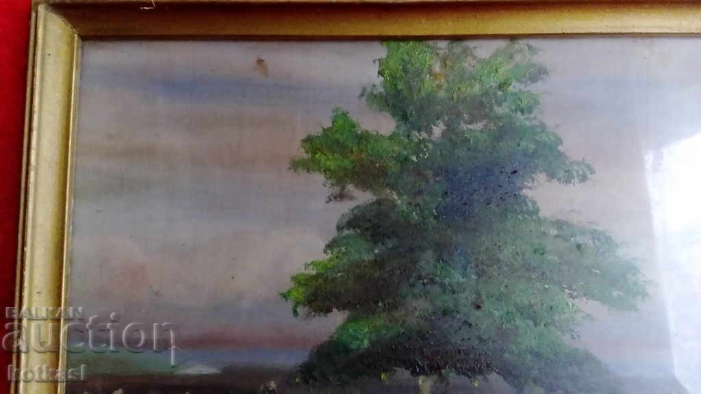 Auction Old painting oil cardboard Landscape Frame glass Encho Yordanov Auction Old painting oil cardboard Landscape Frame glass Encho Yordanov