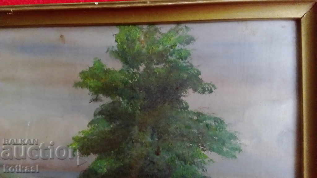 Delivery of Old painting oil cardboard Landscape Frame glass Encho Yordanov Delivery of Old painting oil cardboard Landscape Frame glass Encho Yordanov