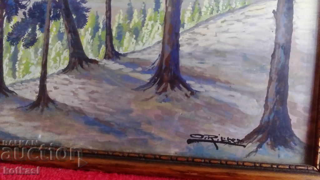 Old painting Forest landscape watercolor frame glass author with price 55.50 BGN | € 28.38 Old painting Forest landscape watercolor frame glass author with price 55.50 BGN | € 28.38