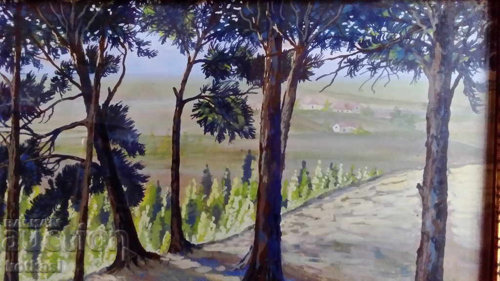 Auction Old painting Forest landscape watercolor frame glass author Auction Old painting Forest landscape watercolor frame glass author