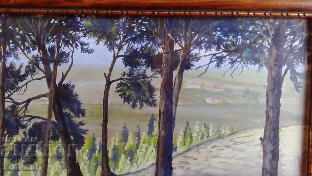 Delivery of Old painting Forest landscape watercolor frame glass author Delivery of Old painting Forest landscape watercolor frame glass author